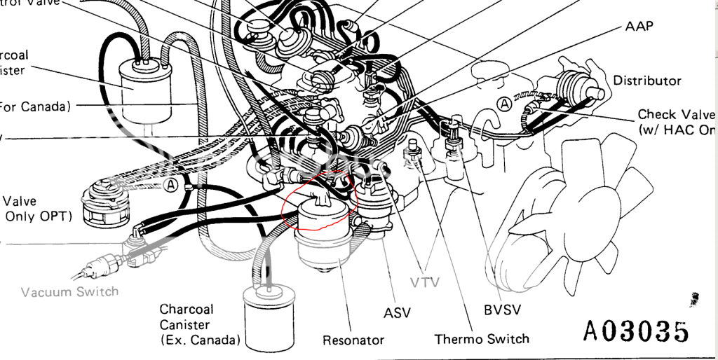 '87 22R Federal Distributor vacuum advance routing? YotaTech Forums